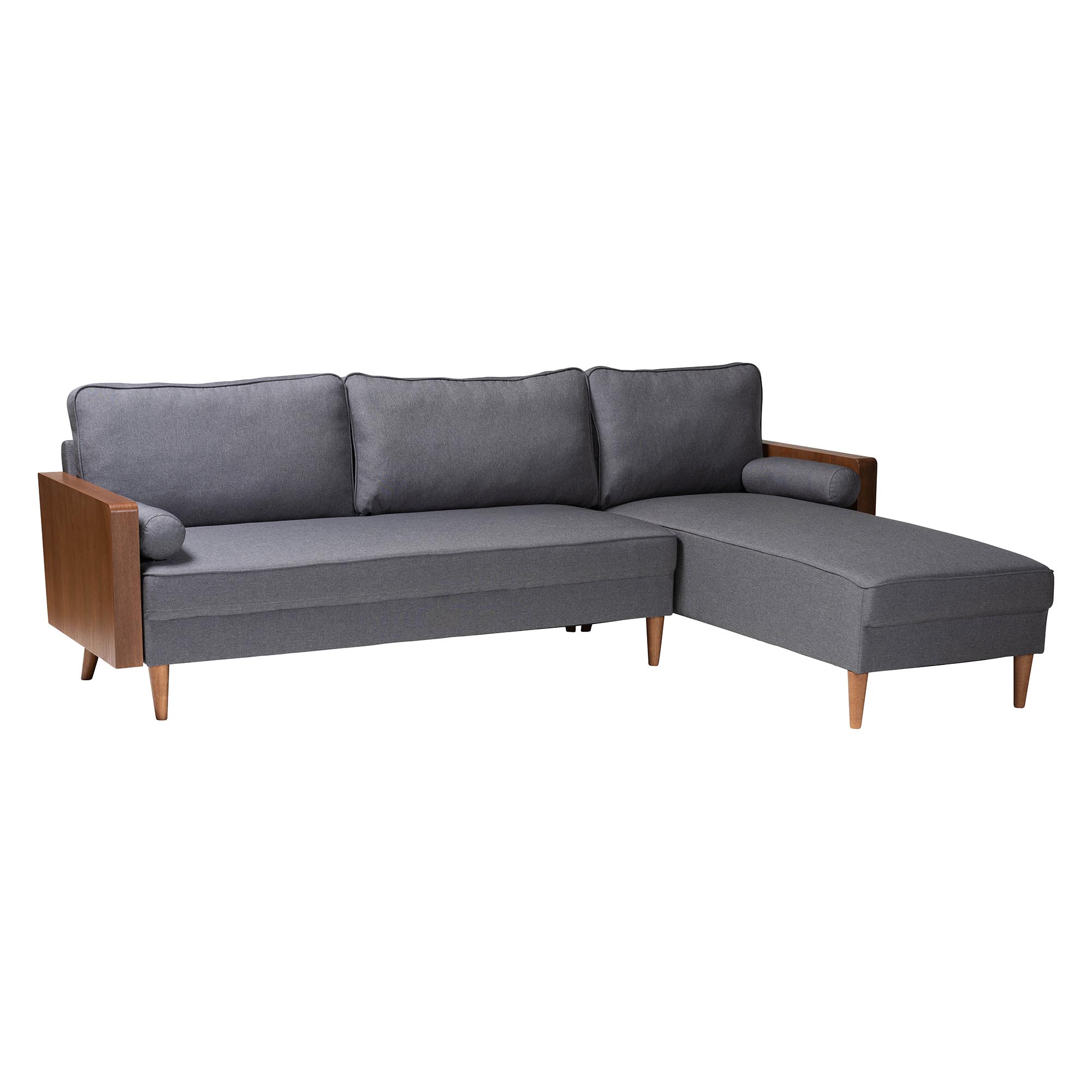 Baxton Studio Harleson Mid-Century Modern Grey Fabric And Walnut Brown ...